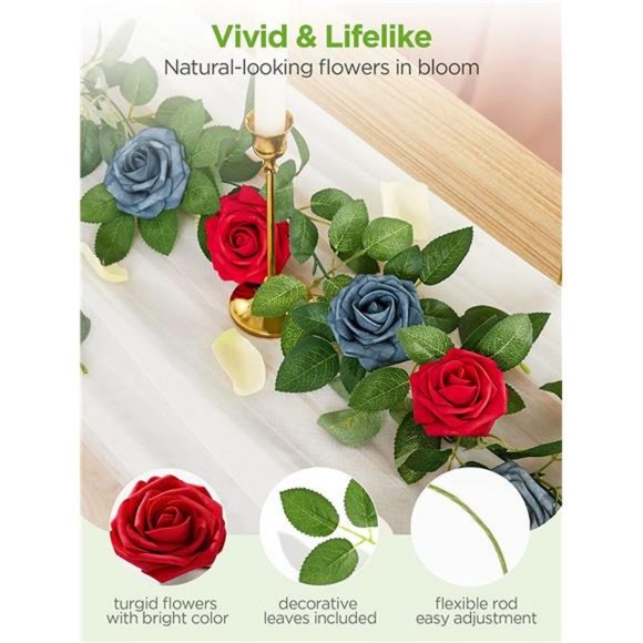 Artificial Flowers, 50 Pcs Faux Flowers Fake Flowers Dark Red Roses - Picture 3 of 7